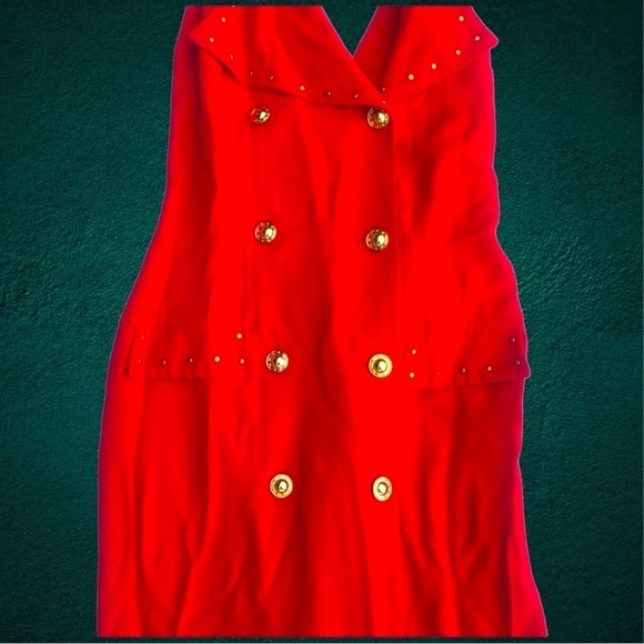 Vintage 80s Dawn Joy halter midi dress crossback red studs grunge 90s y2k retro - Picture 5 of 14